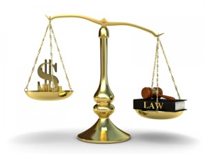 Scales of justice, where law outweighing money