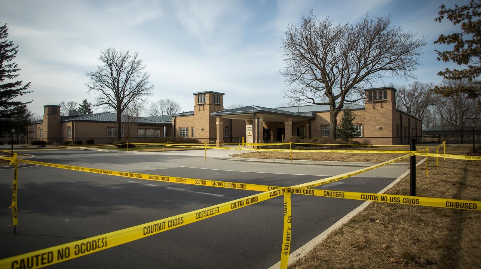 Elementary with caution tape around it.